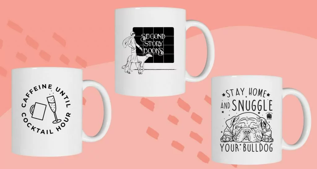 Custom mugs designed with black and white designs.