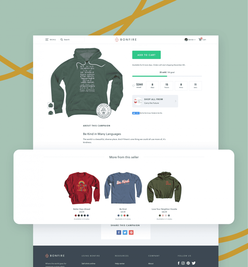 Our "more from this seller" section on campaign pages features other product you have for sale in other active campaigns.