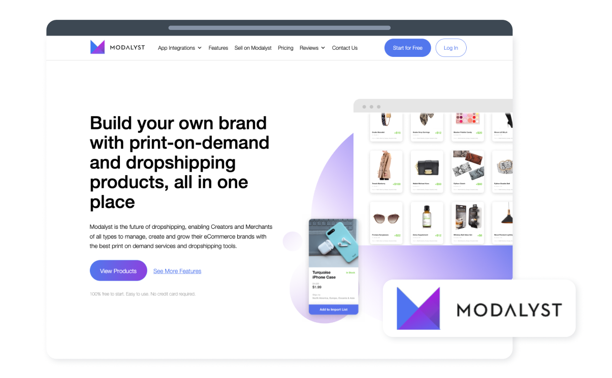 Modalyst is a dropshipping platform that lets creators grow their brands and sell merch.