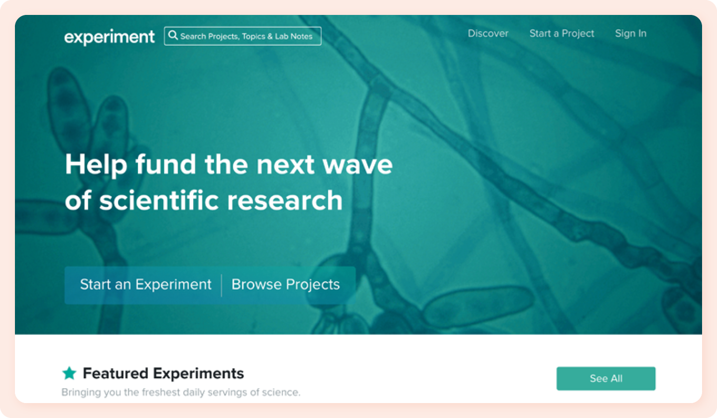 A screenshot of the Experiment homepage.