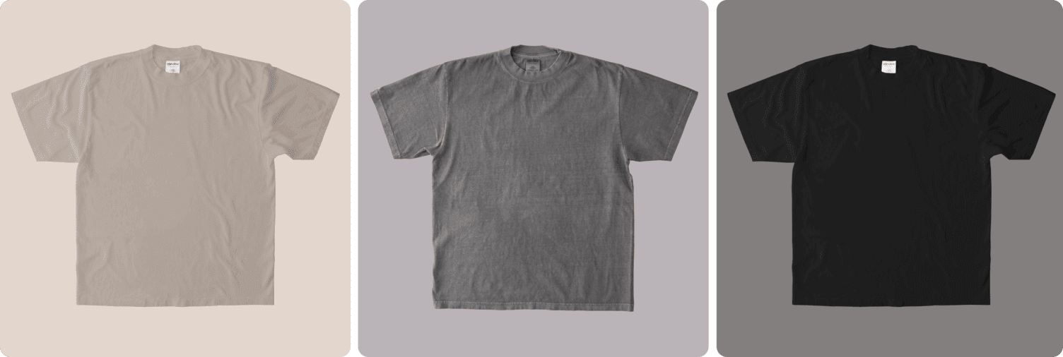 The Max Heavyweight Garment Dye Tee shown in various colors