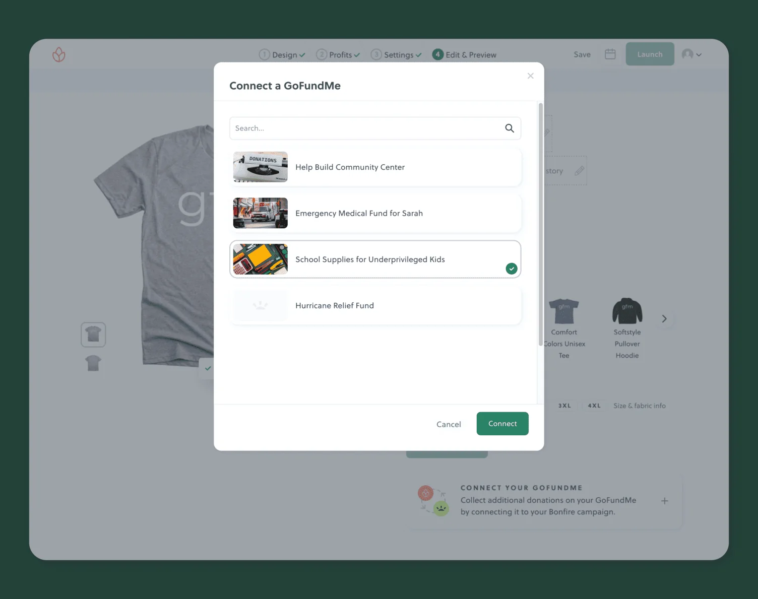 Connect a GoFundMe campaign