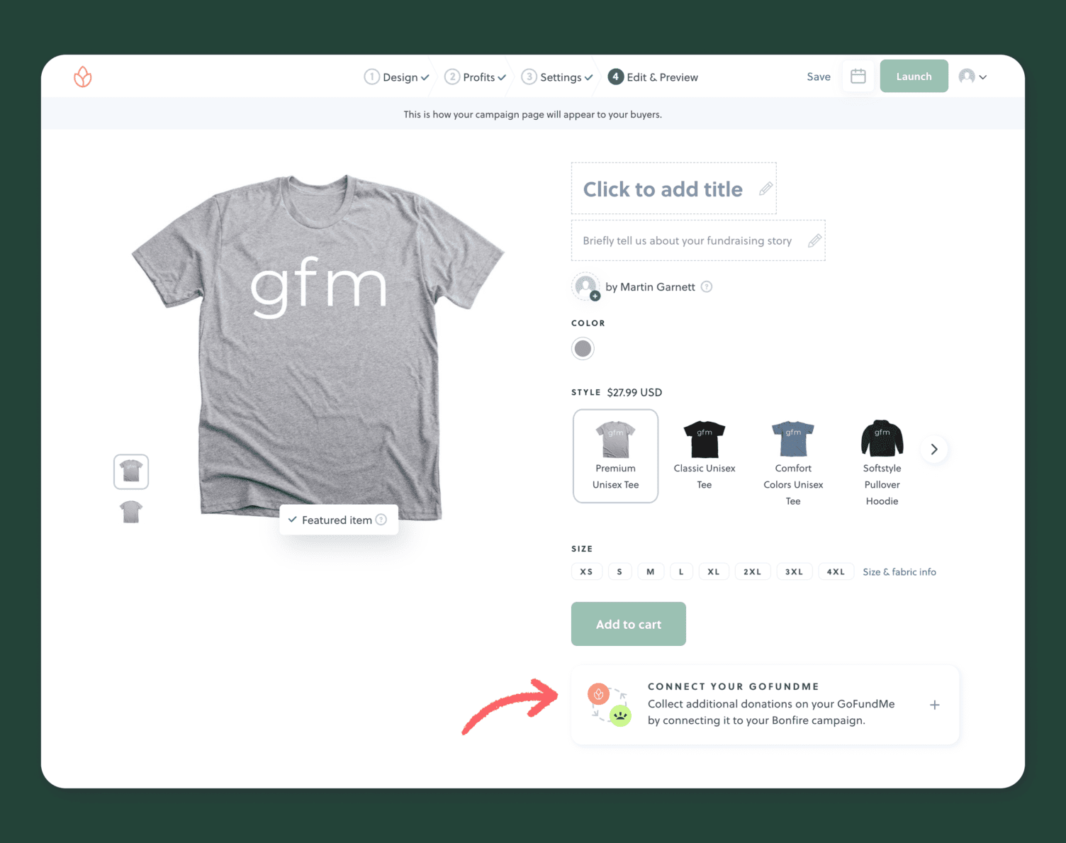 Gray T-shirt with “gfm” logo on a product page preview